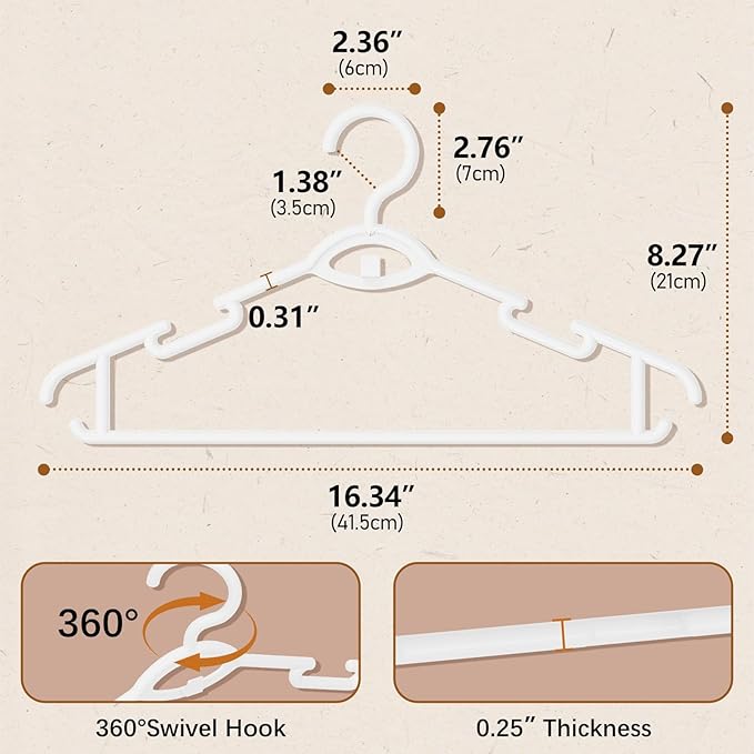Heavy Duty Plastic Hangers 50 Pack, Stackable Space Saving, with 360° Swivel Hook, Non Slip Shoulder Grooves, for Suits, Shirts, Coats, Durable & Strong Closet Organizers, White