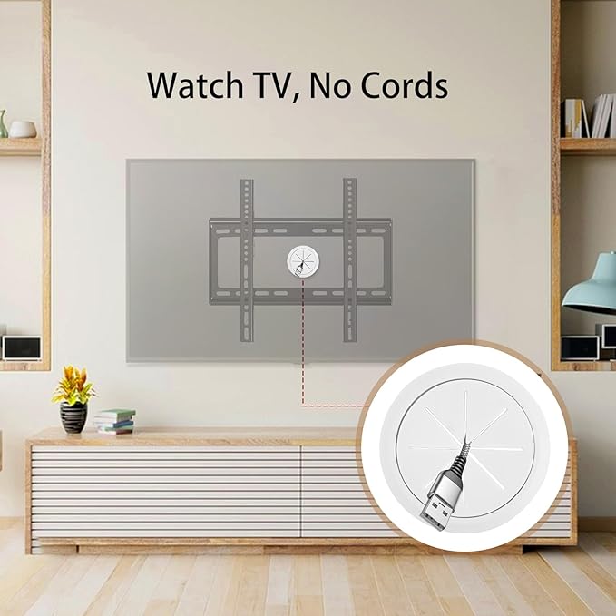 6 Pack Cord Hider for Wall Mounted TV, 2-3/8"(60mm Hole) Cord Hider for TV Wall, Wall Cable Management Kit, Includes 6 Black Pass Throughs, 1 Hole Saw Drill Attachment & 10 Cable Ties for Easy Install