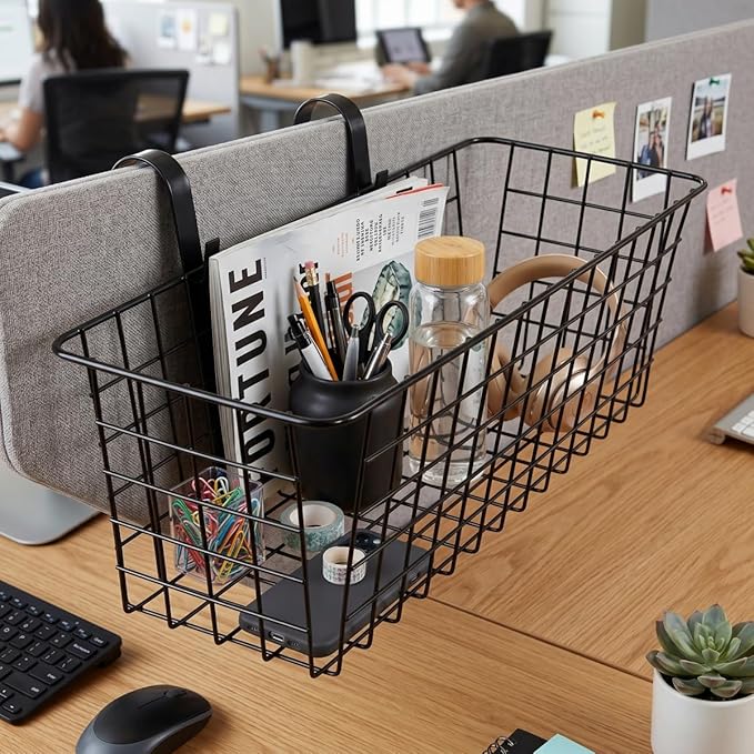 2 Pack Bedside Hanging Wire Basket for Storage Bedside Caddy Hanging Organizer Bunk Bed Shelf Holder Pocket for College Dorm Room Baby Bed Rails (White/Large)