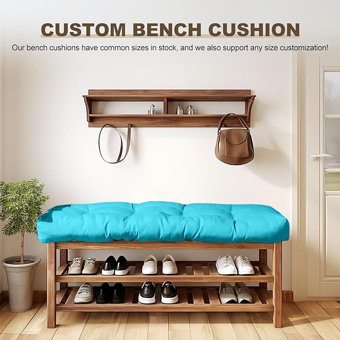 Bench Cushion 47 inches,Indoor/Outdoor Non-Slip Tufted Cushions, Premium Waterproof Linen, Soft Piano Sofa Cushions, High-Density Memory Foam(Light Blue-47x19x4in)