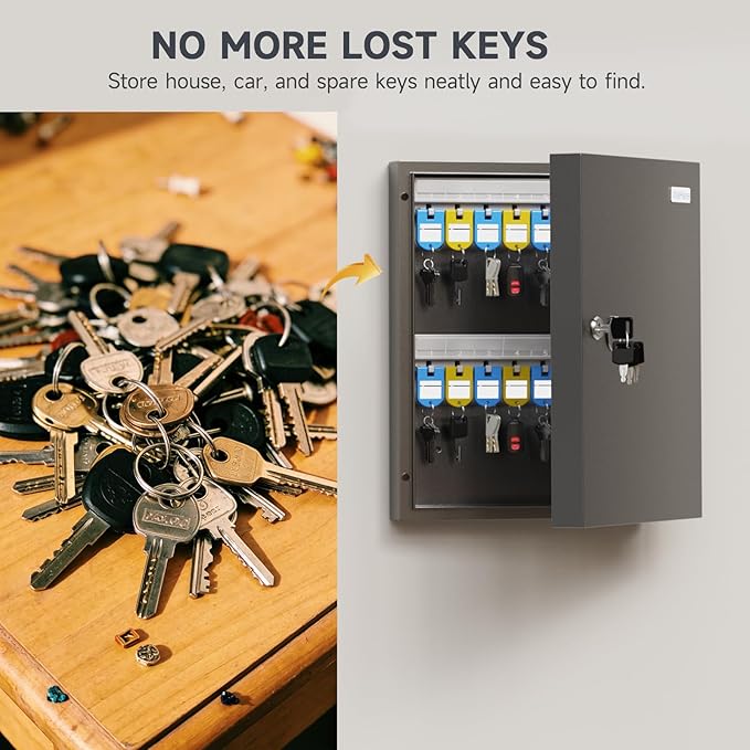 32-Keys Key Lock Box Key Management App (Track Key Borrow/Return), Wall Mount Key Cabinet, Security Key Holder Lockbox for Home, Garage, Car Key Storage for School, Small Office, Hotels