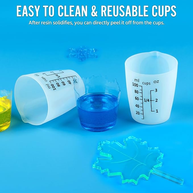 10Pcs Silicone Resin Mixing Measuring Cups 100ml / 3oz for Resin Supplies, Easy-to-read Black Marks, Non-stick Reusable Silicone Pouring Cups for Epoxy Mixing