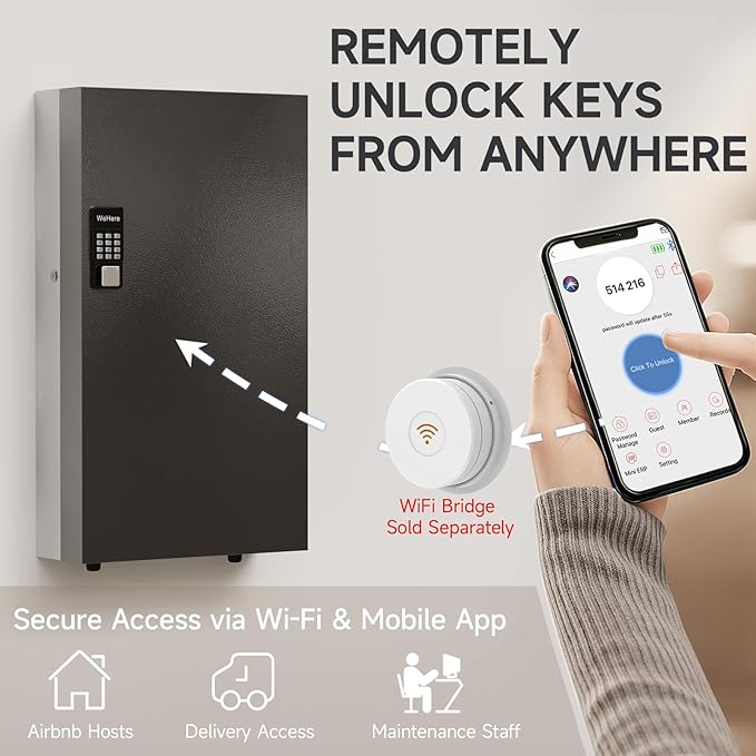 360-Key Smart Key Lock Box, Wall-Mount Key Cabinet with Key Management App(Track Key Borrow/Return), Keypad, Bluetooth & WiFi Unlock (Sold Separately) for Commercial, School, Rental, Office