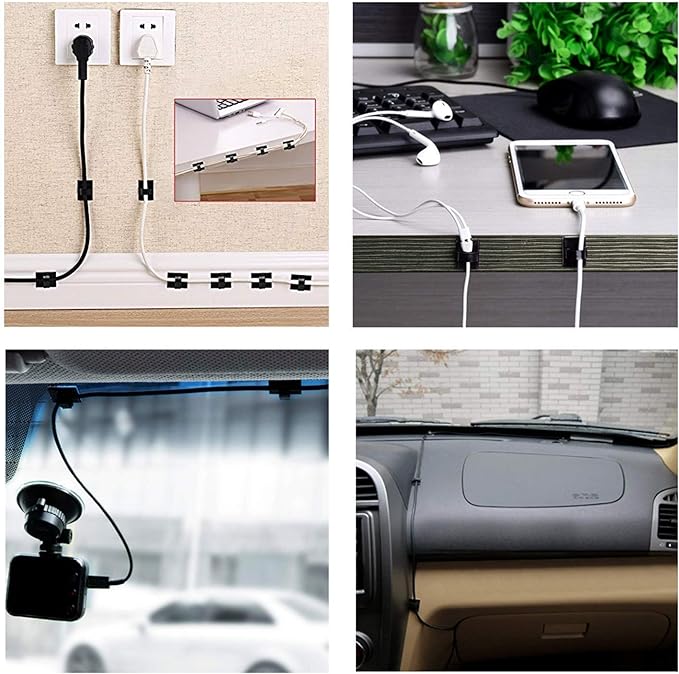Adhesive Cord Organizer, Management 3M Cable Ties Wire Clips Organizer Cable Clamp Holders for Desk Car Tables PC Laptop TV Home Office Walls (0.80"x0.6", 100pcs, Black)
