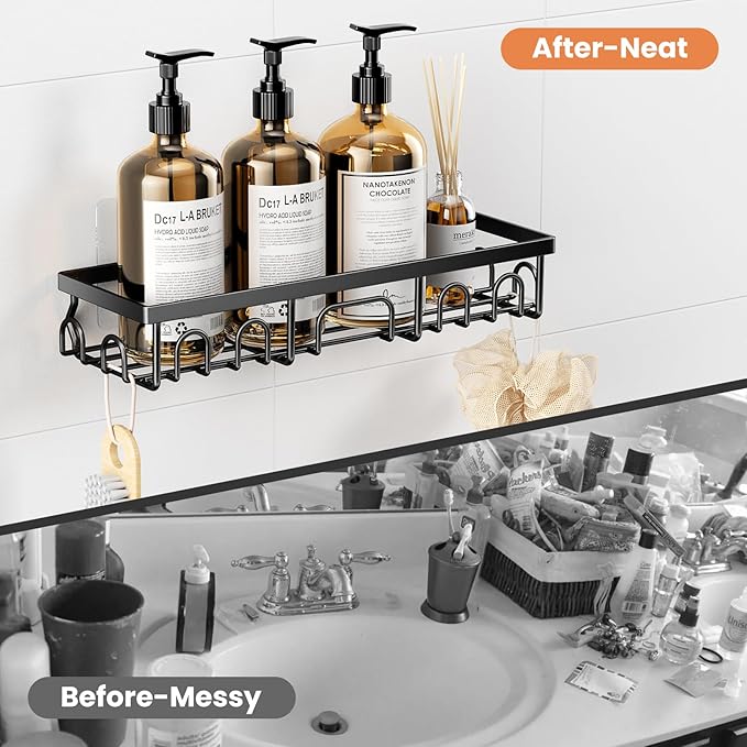 Shower Caddy, 3 Pack Shower Shelves, Rustproof Adhesive Bathroom Organizer with Soap Holder, No Drilling Washroom Organizers and Storage for Bathtub Room/Kitchen/Home, Matte black