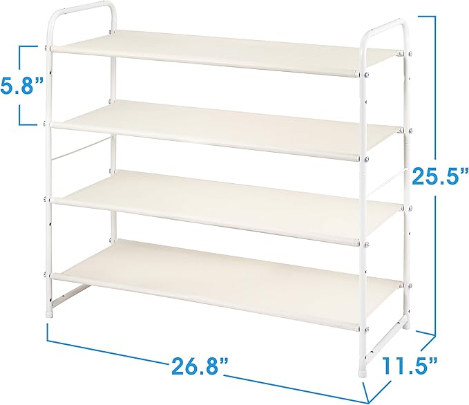 Simple Trending Shoe Rack - 4-Tier Shoe Organizer, Expandable & Adjustable Fabric Shoe Shelf Storage Organizer for Closet, Entryway, Bedroom, White