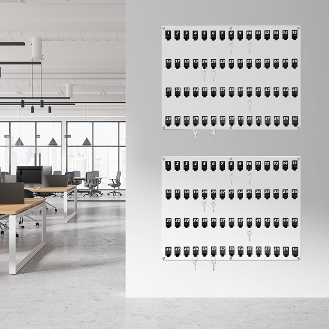 Beeveer Acrylic Key Board with 60 No. Hooks Wall Mount Key Rack Holder Hanger Storage Collection for School, Garage, Car Dealer, Office, Hotel, Real Estate(Transparent)