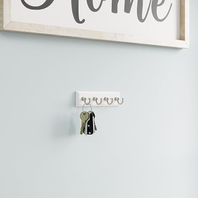 Franklin Brass Key Tidy (2-Pack) Pure White Key Holder 7' Wall Mount Small Item Rack 4 Hooks for Wall, Hallway, Entry Keychain Rail Organizer B46711K-PMN-R2