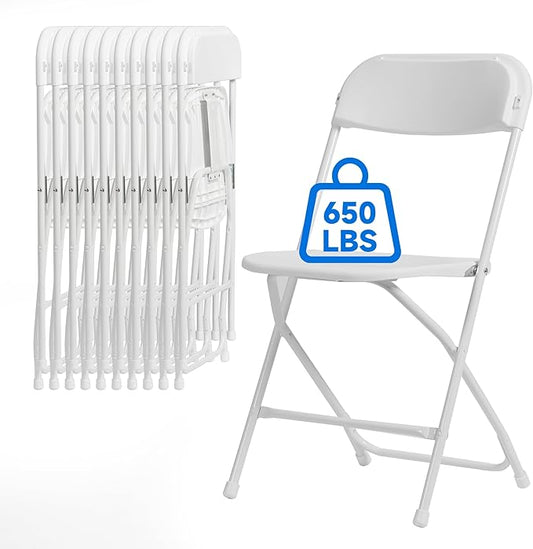 50 PCS Plastic Folding Chair, Portable Commercial Chair, Heavy-Duty Plastic Folding Chairs, Folding Chair with 350 LB Capacity for Wedding Party Outdoor Indoor White