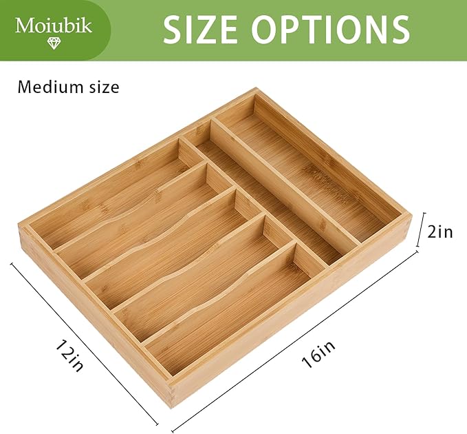 Bamboo Expandable Silverware Drawer Organizer, Adjustable Utensil Tray Cutlery Holder for Kitchen Drawer, Flatware Storage Organizer for Spoons, Forks and Knives, Natural 7 Slot