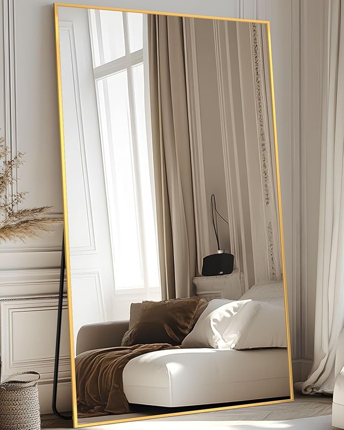 Antok Full Length Mirror, 82"x44" Floor Mirror, Floor Standing Freestanding Full Body Mirror with Stand for Bedroom, Hanging Mounted for Living Room Cloakroom, Gold