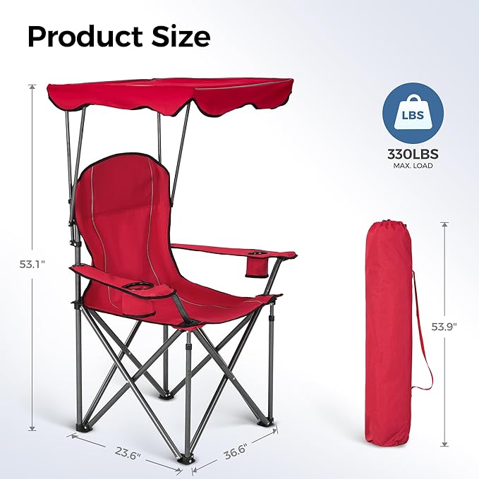 ALPHA CAMP Camping Chairs 350LBS Capacity, Heavy Duty Folding Chair with 4-Can Cooler Bag, Portable Outdoor Chair with Cup Holder for Adults, Collapsible for Tailgating, Beach, Fishing