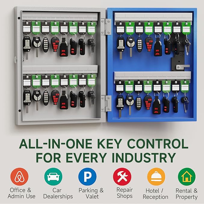 WeHere 32-Key Smart Key Lock Box, Wall-Mount Key Cabinet with Key Management App(Track Key Borrow/Return), Keypad, Bluetooth & WiFi Unlock (Sold Separately) for Commercial, School, Rental, Office