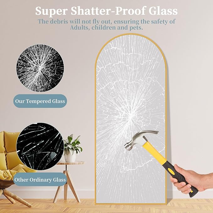 Full Length Mirror with Stand, 64"x21" Arched Full Body Mirror, Large Stand Up Aluminum Frame Floor Freestanding Hanging Leaning Mounted for Bedroom Living Room Entryway Gold