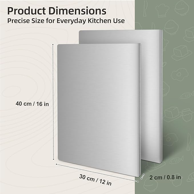 2-Piece Stainless Steel Cutting Board with Lip, Kitchen Chopping Board for Cutting Meat, Veggies and Fruit, 16 × 12 × 0.8 inch