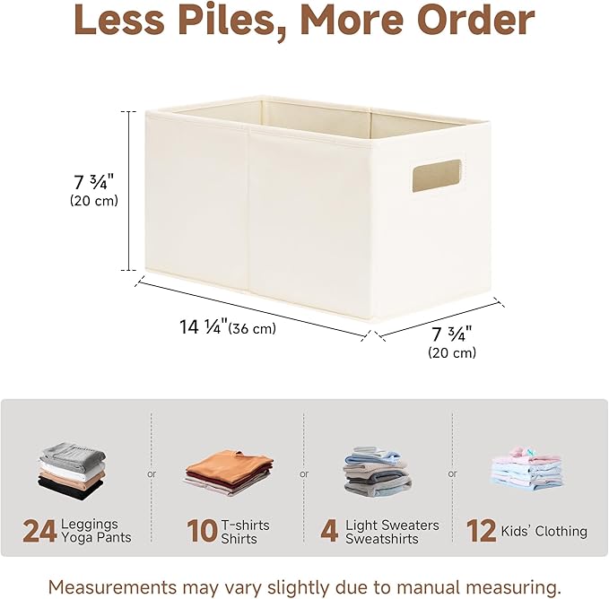 StorageWorks Fabric Storage Baskets for Shelves, Closet Organizers and Storage Bins, Collapsible Storage Bins with Cutout Handles, Medium, 2-Pack, Ivory