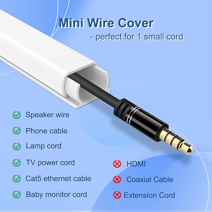 142" Mini Cable Hider Wall - Bestong Cord Cover for Single Cord, PVC Wire Concealer for Cords, Paintable Cable Raceway
