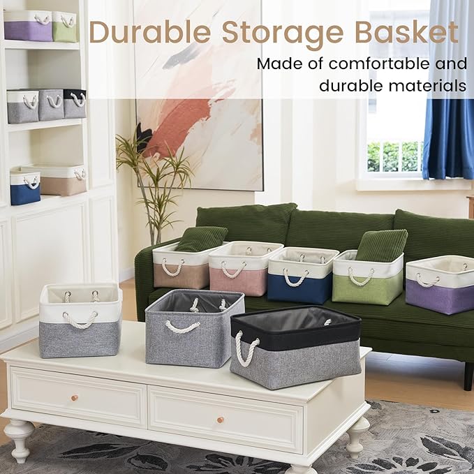 Large Storage Baskets- 15.7x11.8x8.26 inch Storage Bins for Shelves and Closet Organizing, Foldable Fabric Bin for Home Organization Clothes and Laundry (6-Pack, Black&Gray)