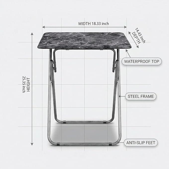 Tv Trays Folding Tv Table, Dinner Table for Eating with Sturdy Metal Frame, Small Foldable Snack Trays Table for Living Room, Couch,Sofa, Bed, No Assembly Required (Black Marble)