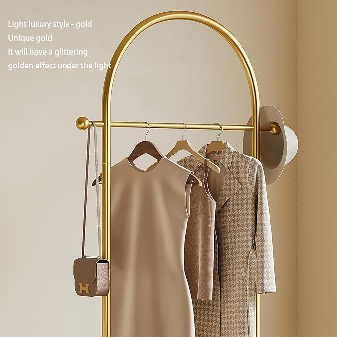 Modern Gold Arch Clothing Rack – Freestanding Garment Rack for Hanging Clothes,Heavy Duty Coat Rack,Metal Small Clothes Rack for Bedroom,Closet or Boutique Display