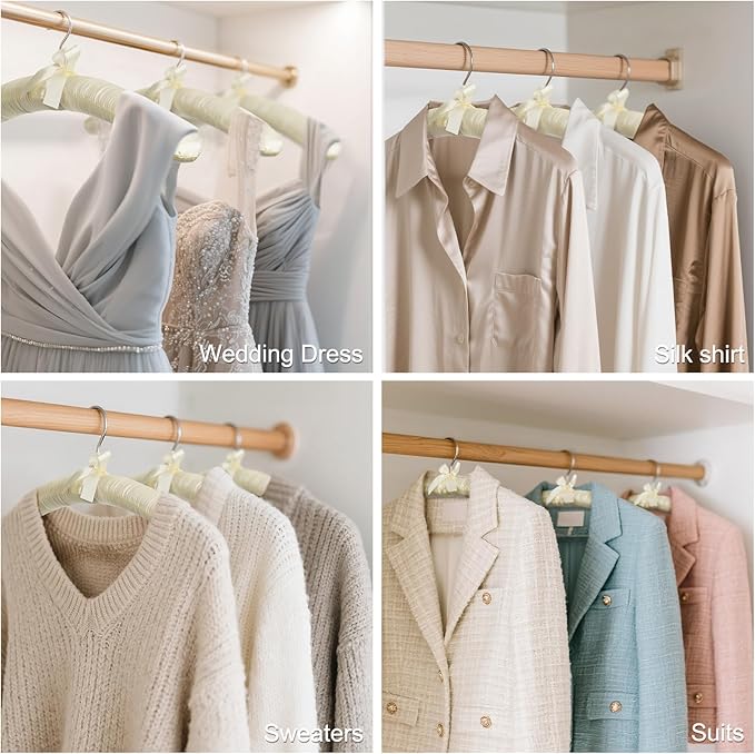 HOUSE DAY 17 Inch Satin Padded Hangers for Women, 10 Pack Heavy Duty Silk Hangers with Swivel Hooks, No Shoulder Bump Thick Foam Hangers for Sweater, Wedding Dress, Coat & Delicate Cashmere - Beige