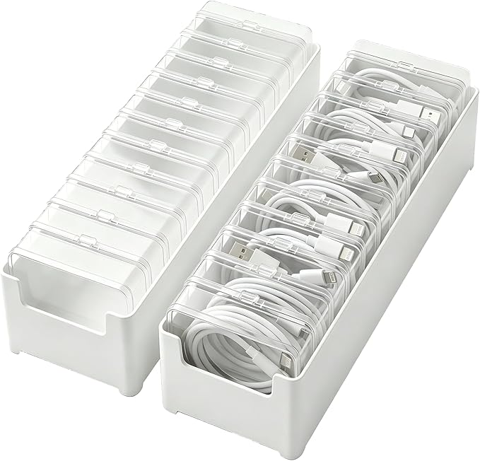 Clear Cable Organizer Storage Box, 2 Pcs 11 Box Desktop Cable Management with Switch, Power Cord Organizer for Office,Home,Desk Accessories Storage Stationery Supplies and Accessories