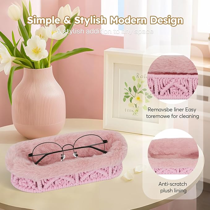 Glasses Holder,Anti-scratch Plush Lined Eyeglass Holder Stand for Nightstand Desk Storage Organizer