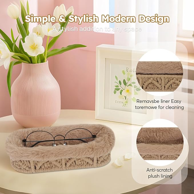 Glasses Holder,Anti-scratch Plush Lined Eyeglass Holder Stand for Nightstand Desk Storage Organizer