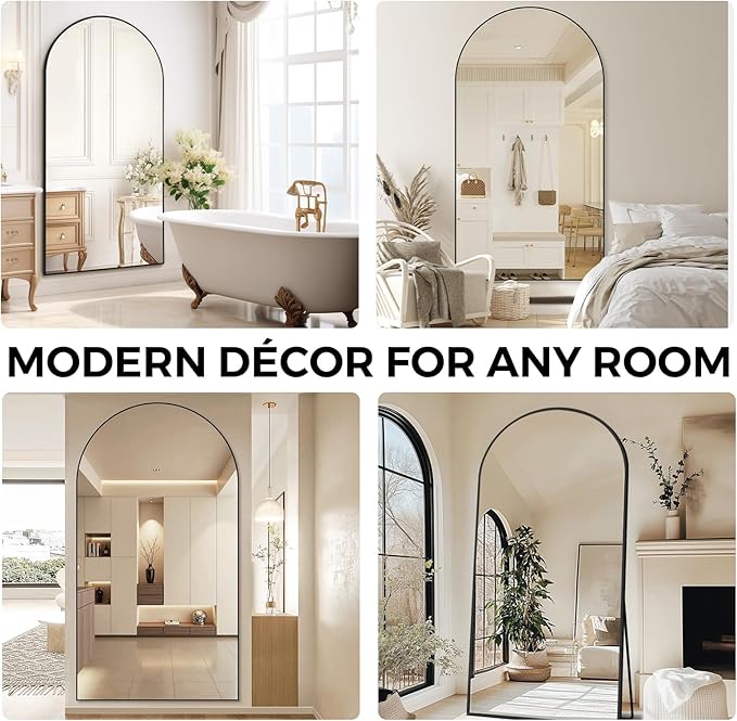 Oversized Full Length Mirror 81x41 Inch - Wall Mounted or Standing Floor Mirror with Aluminum Alloy Frame, Shatterproof Tempered Glass - Modern Mirror for Bedroom, Living Room, Closet, Black