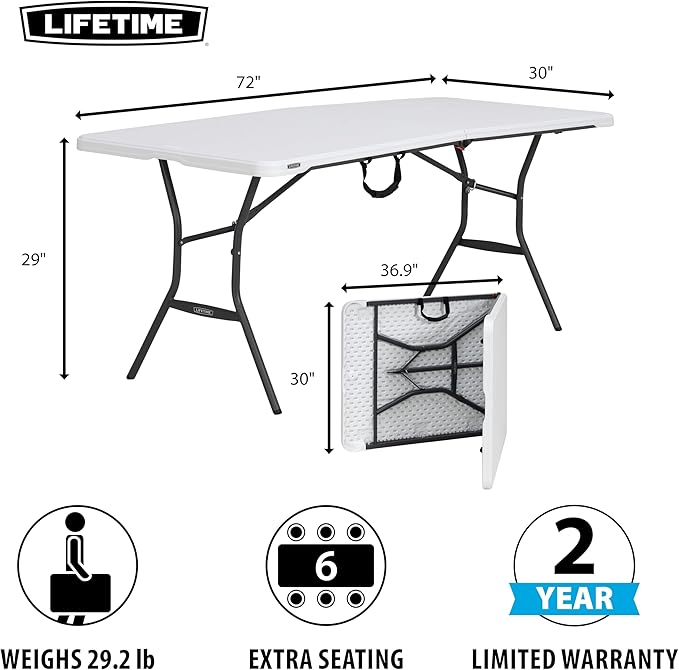 Lifetime 6-Foot Fold in Half Table, Light Commercial, White Granite