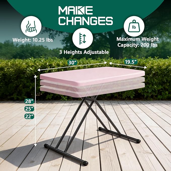 Folding Table 30 Inch - Small Desk Adjustable Height TV Tray for Laptop, Couch, Camping - Heavy Duty Utility Foldable Table for Small Spaces, No Assembly Required, Pink Granite