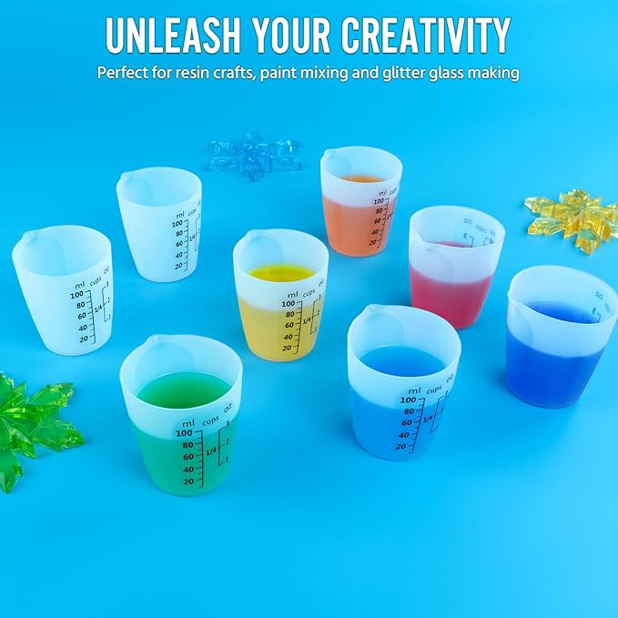 10Pcs Silicone Resin Mixing Measuring Cups 100ml / 3oz for Resin Supplies, Easy-to-read Black Marks, Non-stick Reusable Silicone Pouring Cups for Epoxy Mixing