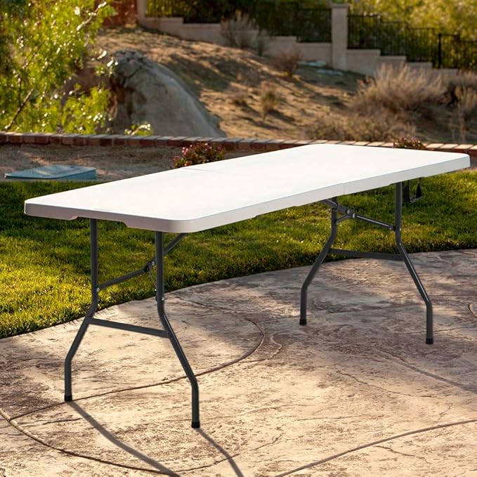 BestOffice Outdoor 6 FT Folding Camping Table Plastic Table Portable Square Height Dining Table Perfect for Picnics, Parties, Party and Camping, White