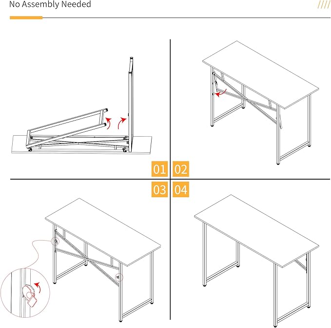 Lutown-Teen Folding Computer Desk 47 inch Writing Gaming Computer Camping Table, No Assembly Required Home Office Desk, Black