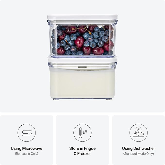 VAKUEN Premium Airtight Food Storage Containers, Rectangular 2PC(1.06qt), Smart One-Click Seal Lid, No Hinges, Patented Double Silicone Lining, 100% Leak Proof, BPA-FREE, Dishwasher, Microwave Safe