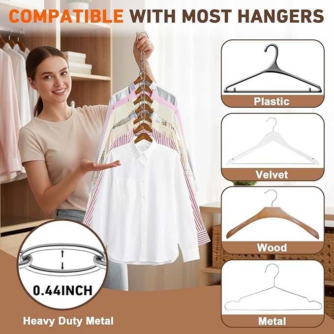 Space Saving Hangers, 8 Pack Metal Clothing Chain Hangers with 7 Holes, Closet Organizer & Cascading Hanger Organizer for Dorm, Home, RV Wrinkle Reducing, Small Space Storage Solution