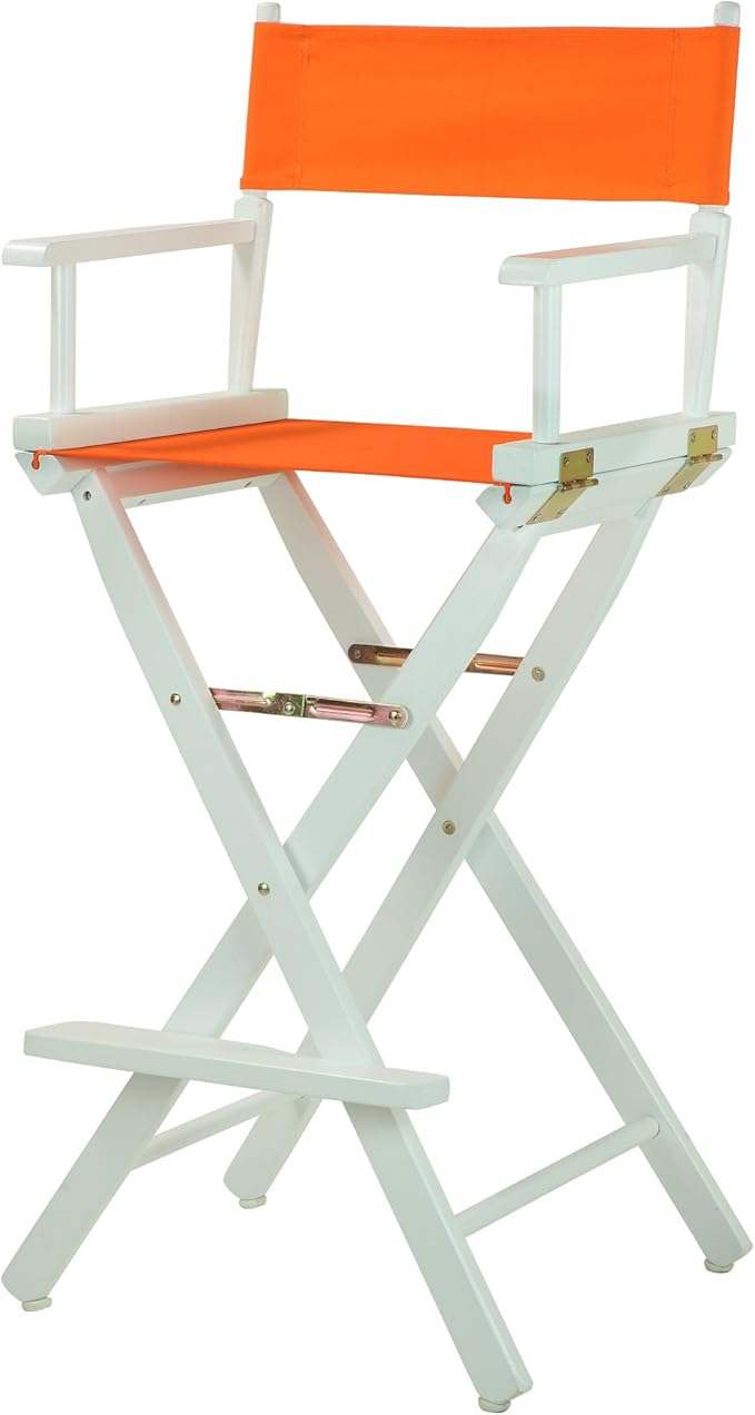 Casual Home Director's Chair ,White Frame/Tangerine Canvas,30" - Bar Height