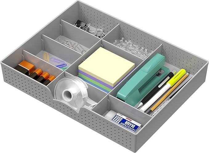 Simple Houseware Drawer Organizer Tray with 9 Adjustable Compartments, Gray