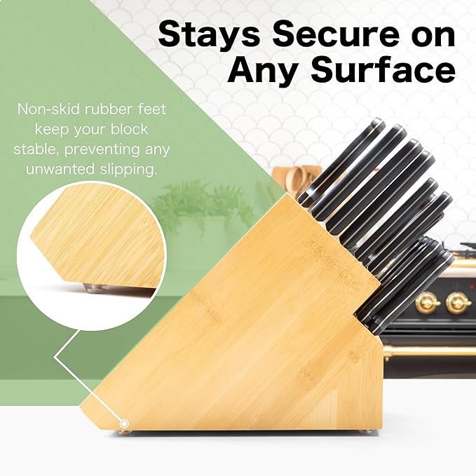 Shenzhen Knives 20 Slot Knife Block without Knives - Large Universal Wooden Block - Bamboo Countertop Knife Holder Organizer and Kitchen Storage