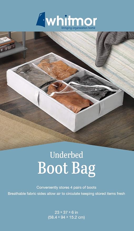 Whitmor Underbed Boot Bag, 4 Section, White (Pack of 6)