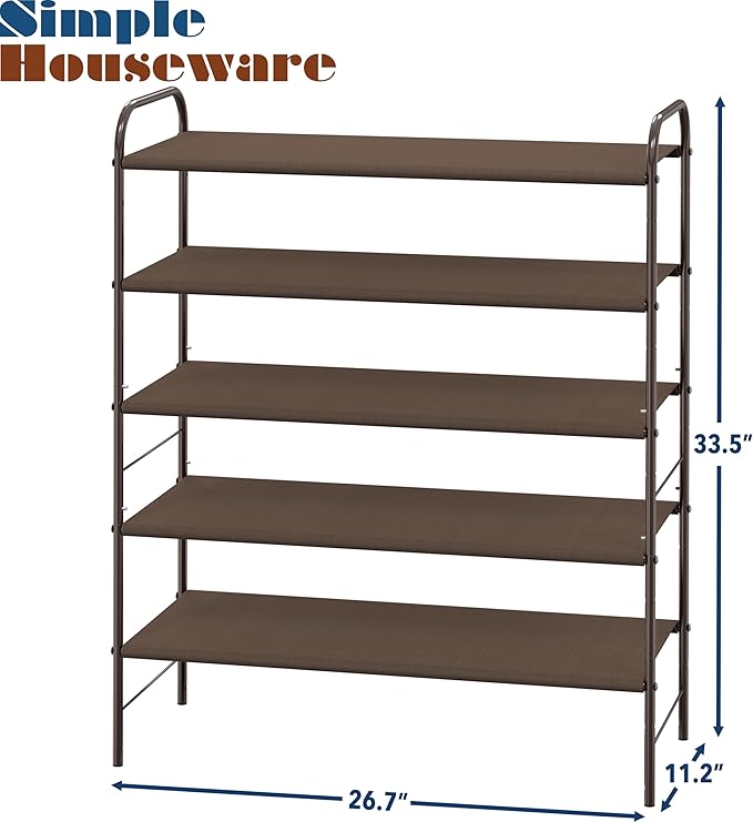 Simple Houseware 5-Tier Shoe Rack Storage Organizer, Bronze | 600D polyester light studry shoe organizer