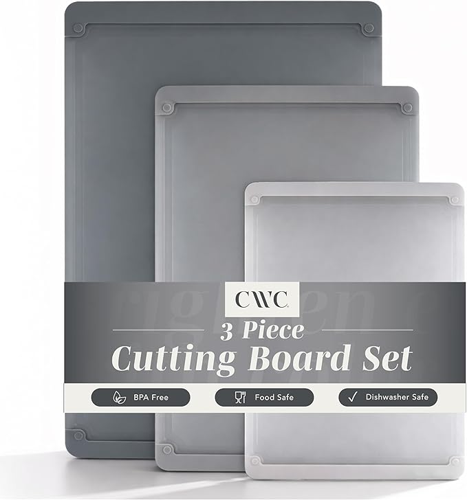 COOK WITH COLOR Extra Large Cutting Board Set, Jumbo-Sized Boards with Rubber Border for Enhanced Cooking Experience, 3-Piece, Grey