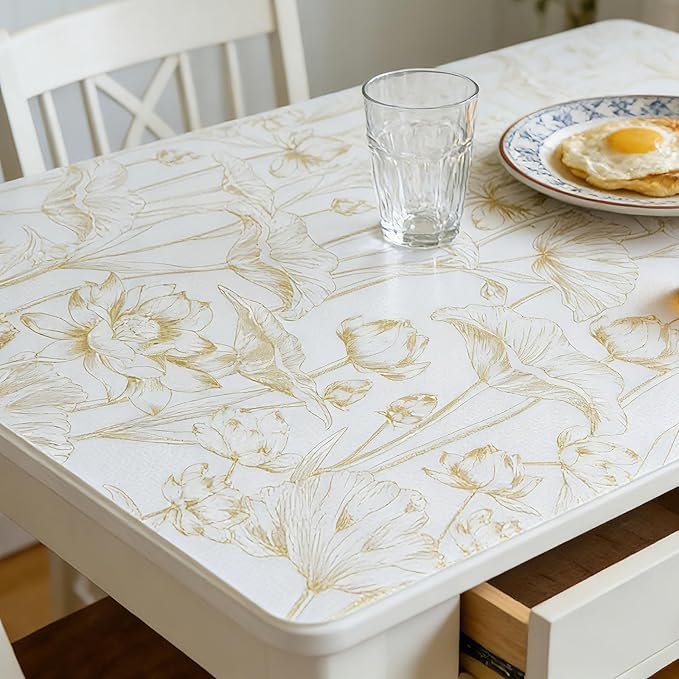 Shelf Liners Non Adhesive Light Base Gold Lotus Pattern - Thickened Non-Slip Easy to Clean Drawer Liner for Kitchen Cabinets, Tool Box, Refrigerator, with Knife & Tape Measure, 12in x 10FT