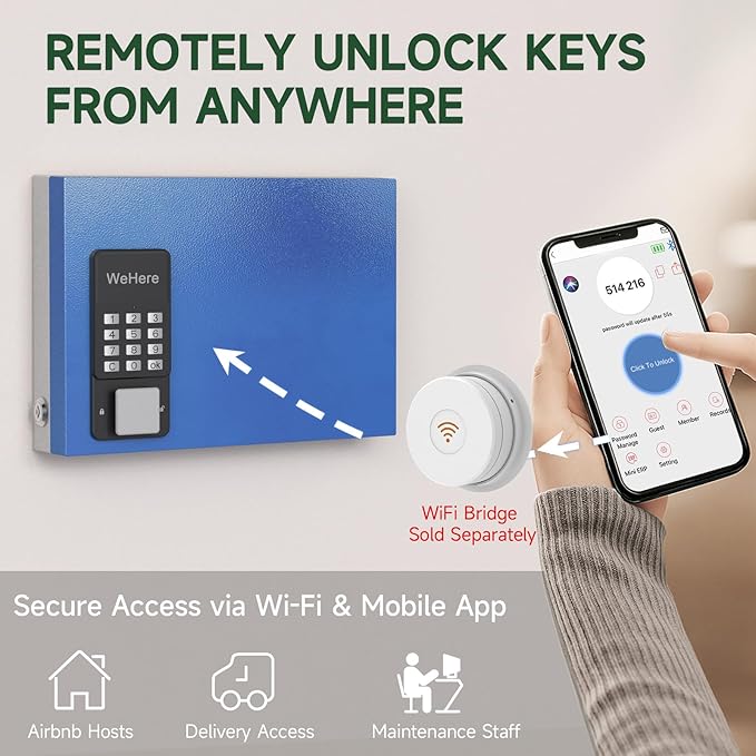 16 Key Lock Box, Smart Key Cabinet with Key Management System (Track Key Borrow/Return), use App, Dynamic/Static Code, Bluetooth, WiFi Unlock (Sold Separately), Key Organizer for Home, Small Office