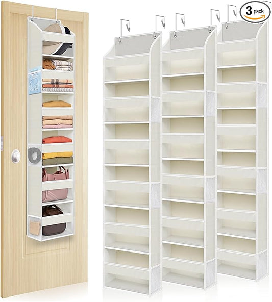 3-Pack Small Over the Door Hanging Organizer, 6 Clear Pockets and 6 Mesh Pockets, 11.8” Wide for Narrow Cabinet Doors, French Doors in the Bathroom, Closet, RV