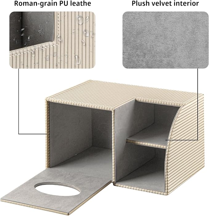 Square Tissue Box Cover with Storage, PU Leather Cube Tissue Box Holder, Remote Control Nightstand Organizer, Modern Desk Caddy for End Table, Bathroom, Bedroom, Home, Office Decor