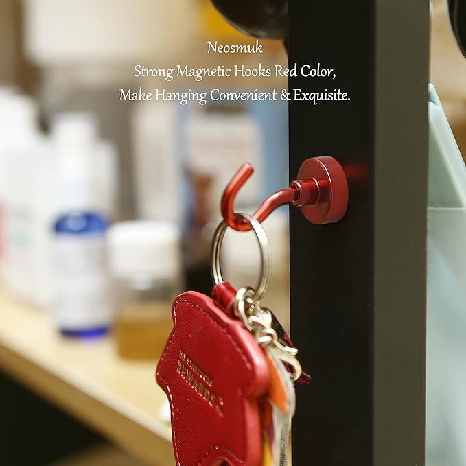 Neosmuk Magnetic Hooks, Heavy Duty 30lb+ Strong Magnet Hook for Cruise Cabins, Cruise Essentials 2026 for Hanging, Metal Wall Refrigerator Hangers (Red, 10 Pack)