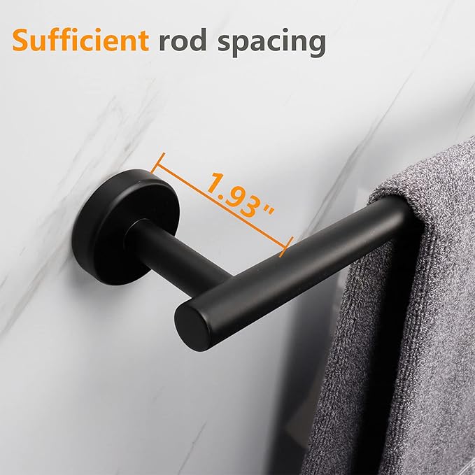 TocTen Bath Towel Bar - 2 Pack Thicken SUS304 Stainless Steel Towel Rack for Bathroom, Bathroom Hardware Accessories Towel Rod Heavy Duty Wall Mounted Towel Holder (16 Inch, Matte Black)