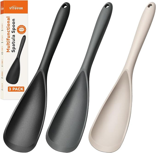 3 PACK Silicone Cooking Spatula & Spoon for Nonstick Cookware, Multifunction Spoonula for Baking, Cooking, Serving, Mixing, Stirring, Scoop, Scrape - One-Piece Formed, Sturdy BPA-Free, Dishwasher Safe