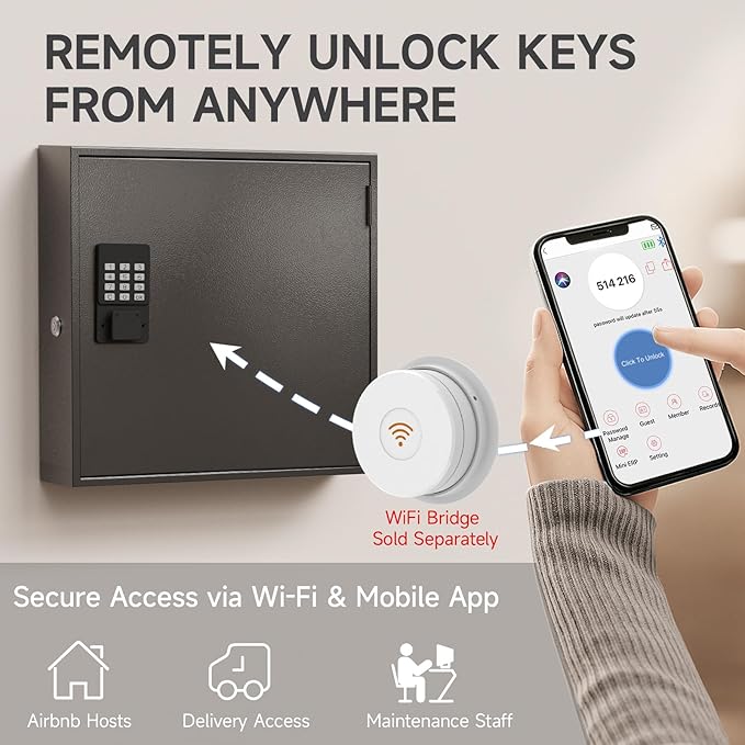 WeHere 120-Key Smart Key Lock Box – Wall Mounted Key Cabinet Organizer with App Access, One-Time Code, Bluetooth & WiFi Unlock (Sold Separately), Key Management System for School, Rental, Office